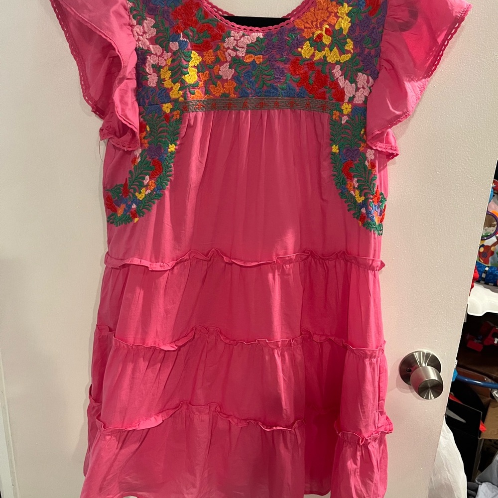 Pink Floral Embroidered Mini Dress